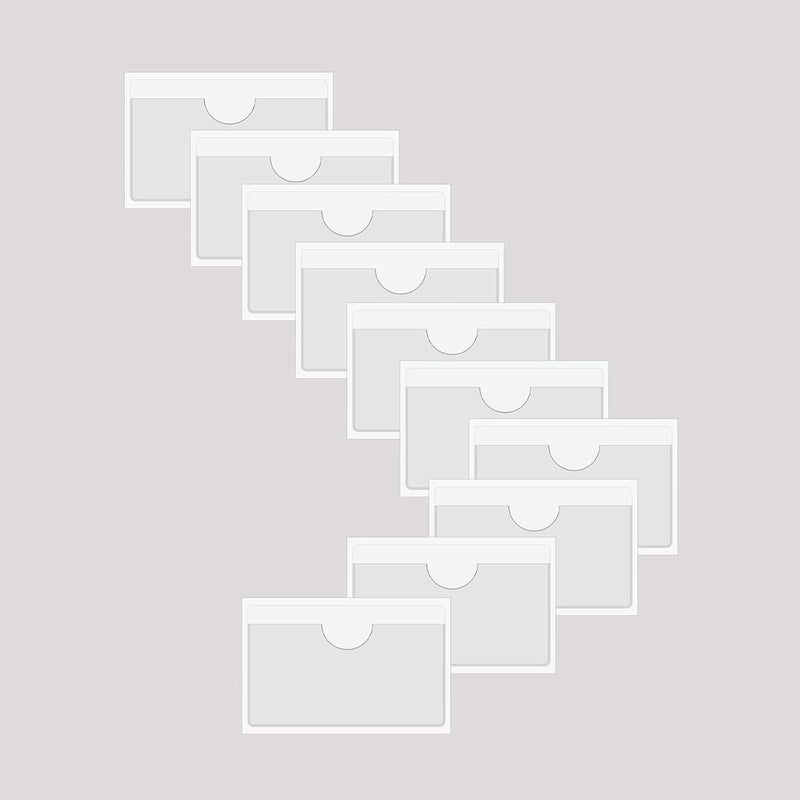 Baitoo Adhesive Clear Pockets,Self Adhesive Clear Label Pockets Adhesive Card Folder Plastic Pockets Holders Sleeves for Index Cards Planners Cabinet Shelves Photo Cd,10Pieces(100x55mm) - Image 1